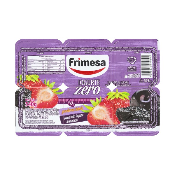 Iogurte sabor Morango e Ameixa Zero Frimesa Bandeja 6un 540g