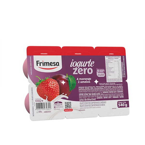 Encontraproduto.com.br - Iogurte sabor Morango e Ameixa Zero Frimesa Bandeja 6un 540g