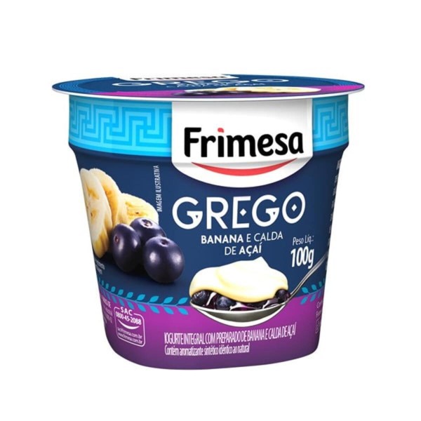 Encontraproduto.com.br - Iogurte Grego Integral sabor Banana com Calda de Açaí Frimesa 100g