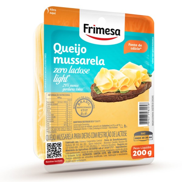 Encontraproduto.com.br - Queijo Mussarela Zero Lactose Light  Frimesa Bandeja 200g