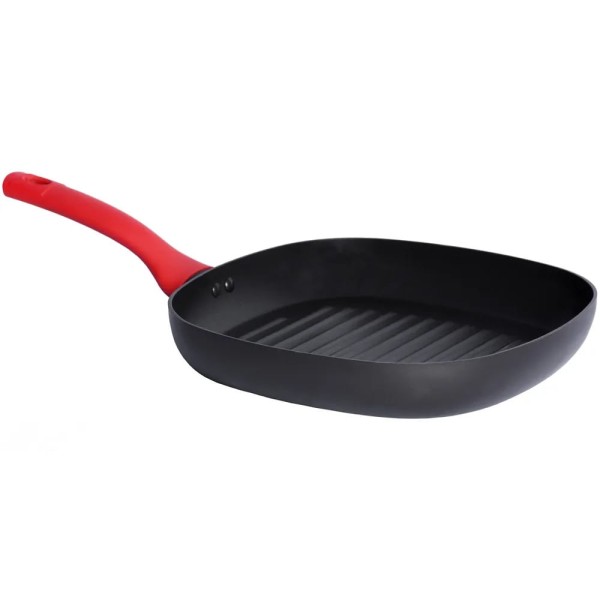 Encontraproduto.com.br - Frigideira Grill Antiaderente Pratic Casa 26cm, Preto/Vermelho