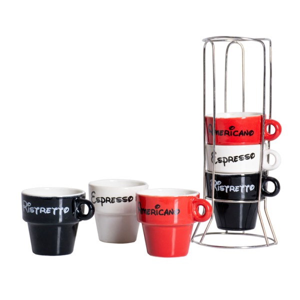 Encontraproduto.com.br - Jogo de Xícaras Pratic Casa com Suporte 90ml 6 Peças