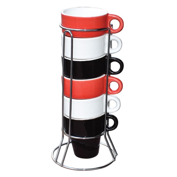 Encontraproduto.com.br - Jogo de Xícaras Pratic Casa com Suporte 90ml 6 Peças