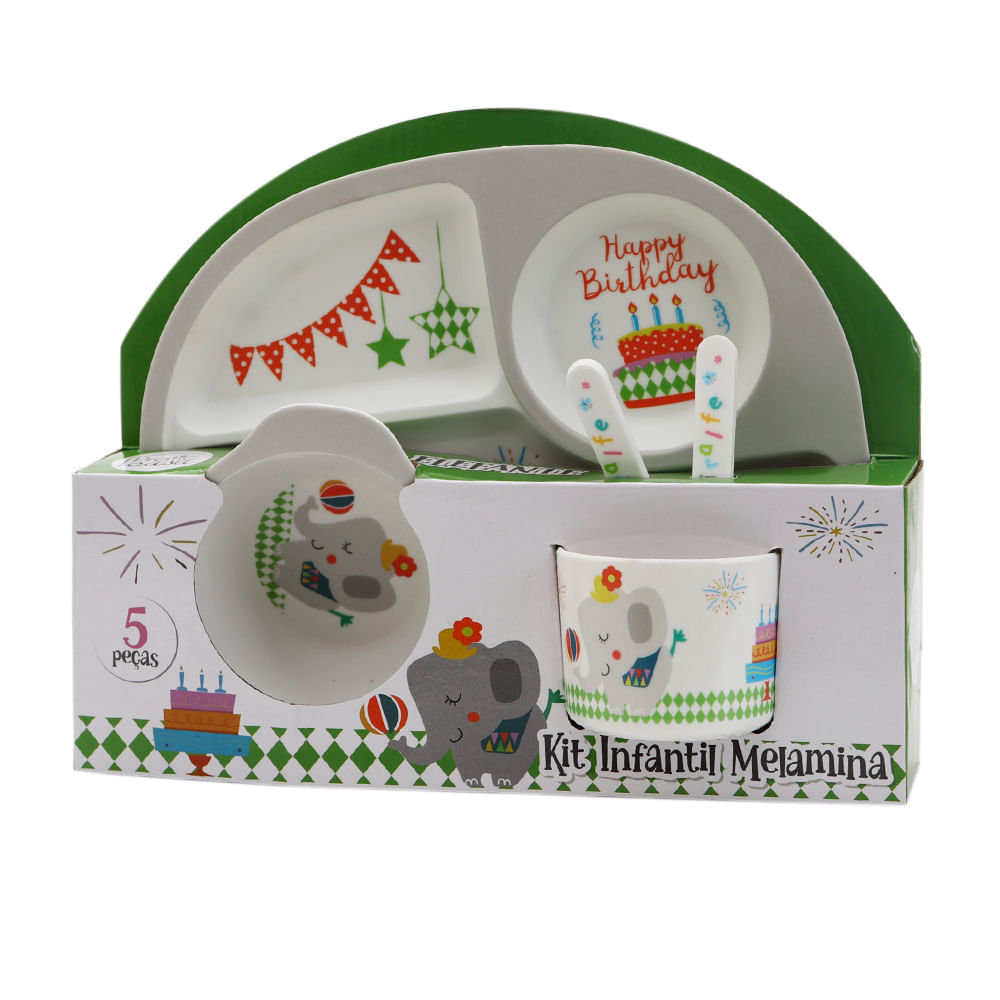 Kit Alimentação Pratic Casa 5 Peças Melamina Elefante