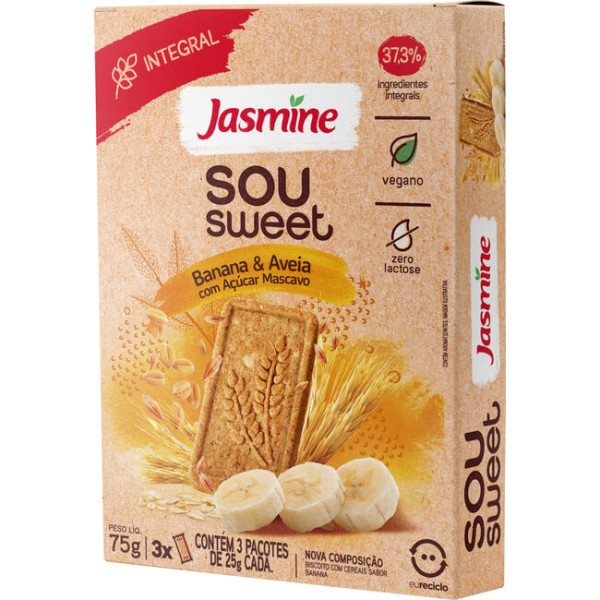 Biscoito Sou Sweet Jasmine Banana e Aveia Caixeta com 75g