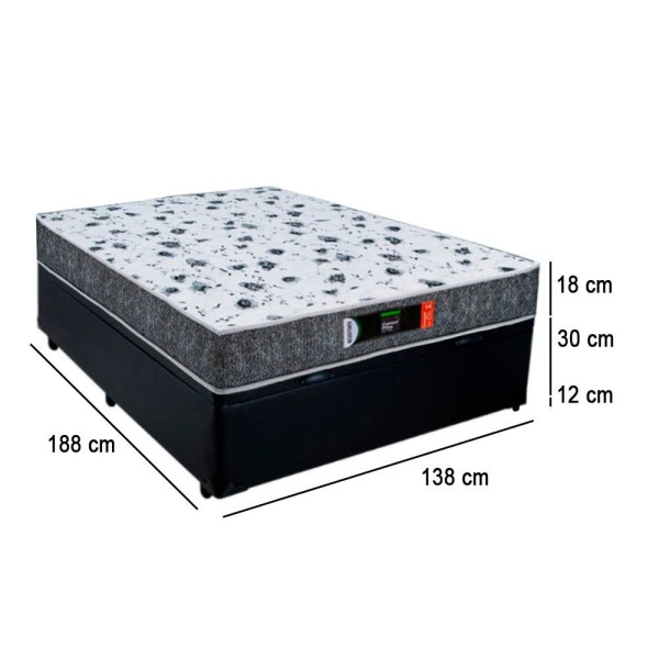 Encontraproduto.com.br - Cama Box Baú Casal + Colchão Ortopédico Resistente Pró D28 Prime Colchões 138x188x60 Preto