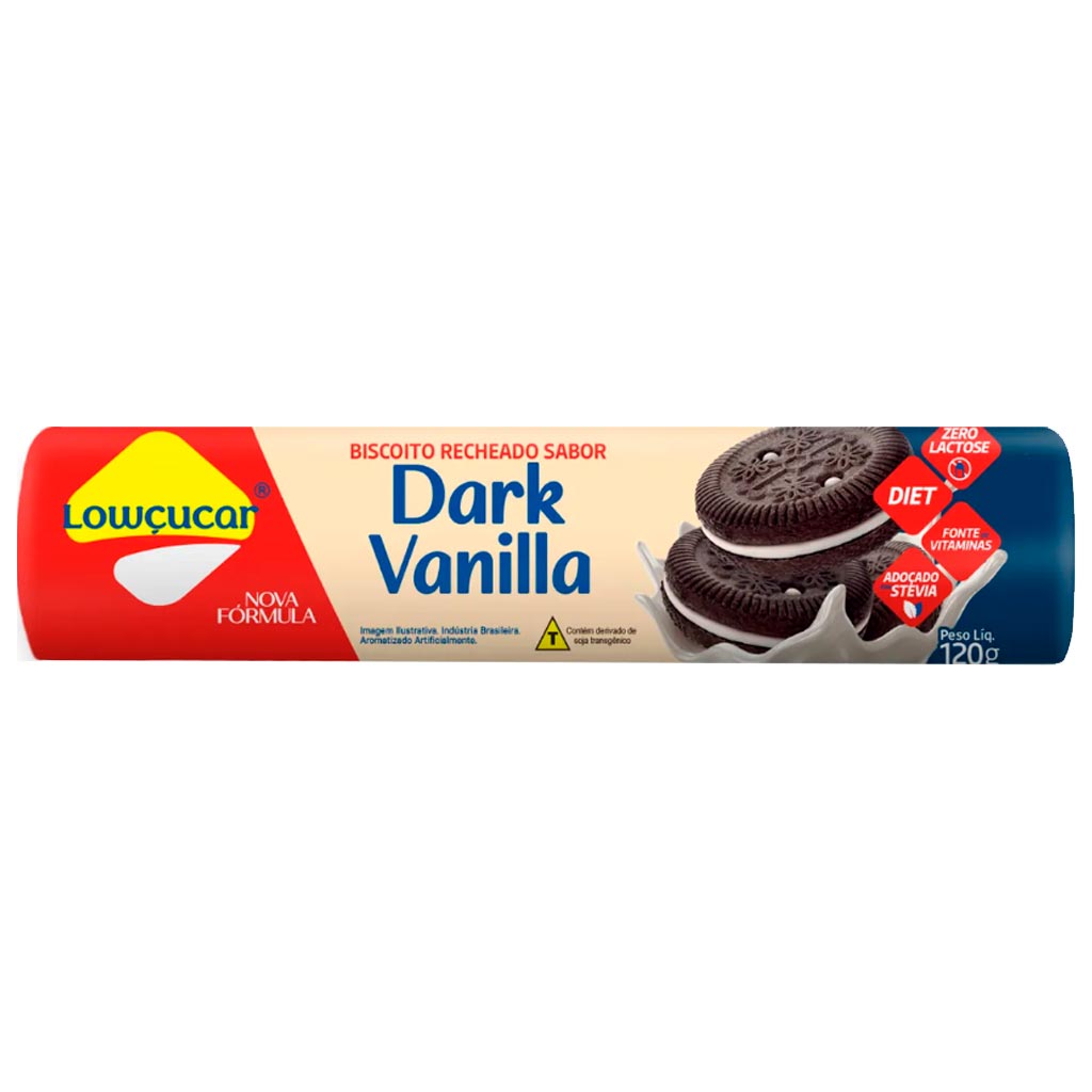 Encontraproduto.com.br - BISCOITO RECHEADO LOWCUCAR DARK VANILL 120G