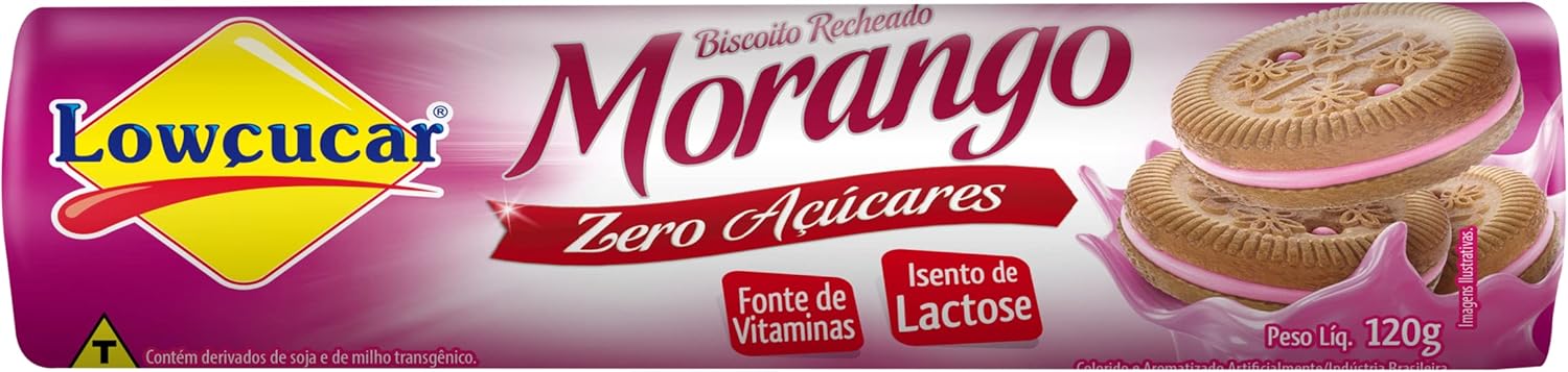 Encontraproduto.com.br - Biscoito Lowçucar Recheado Zero Açucar Morango 120g