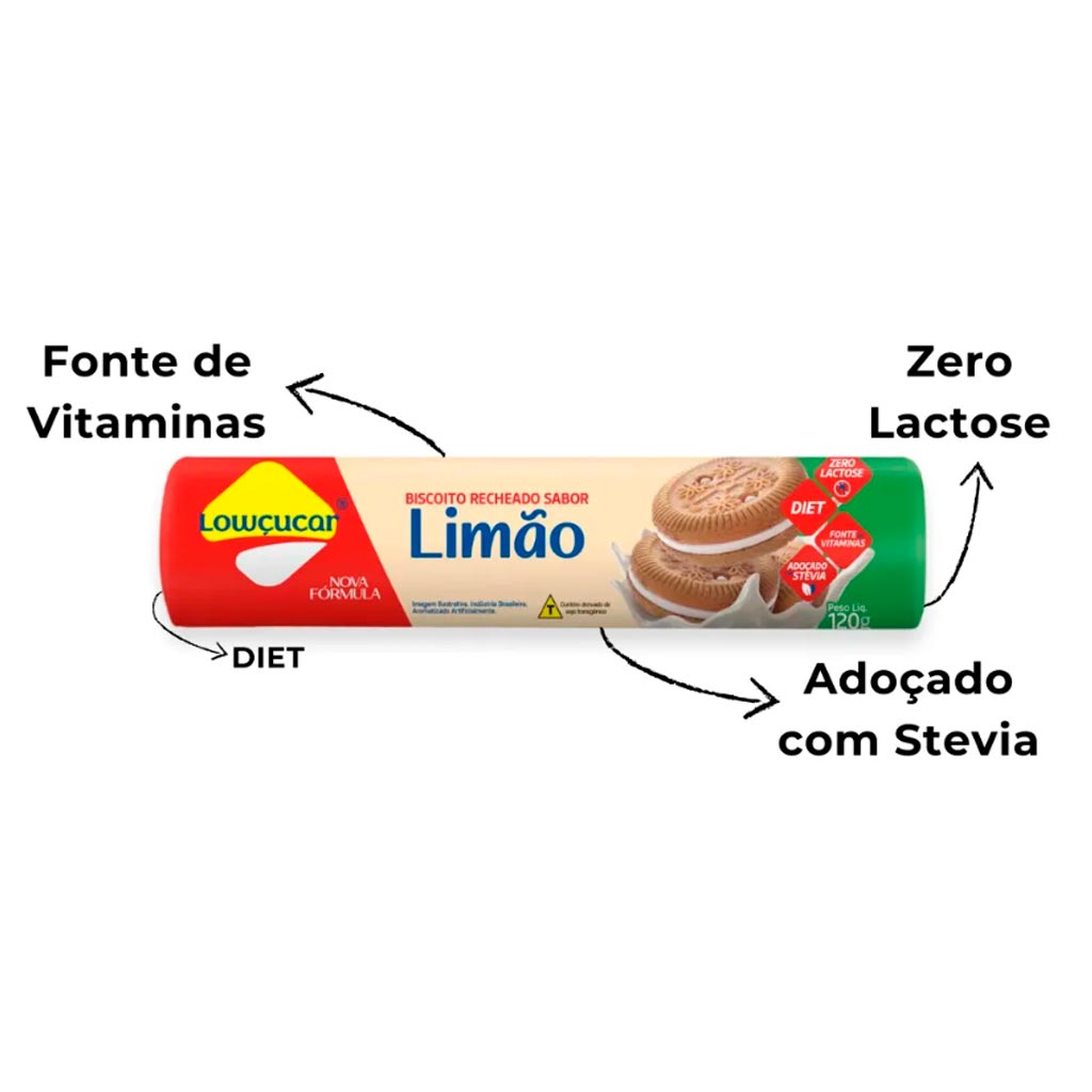 Encontraproduto.com.br - Biscoito Recheado Lowcucar Zero Açúcar Sem Lactose Limão 120g