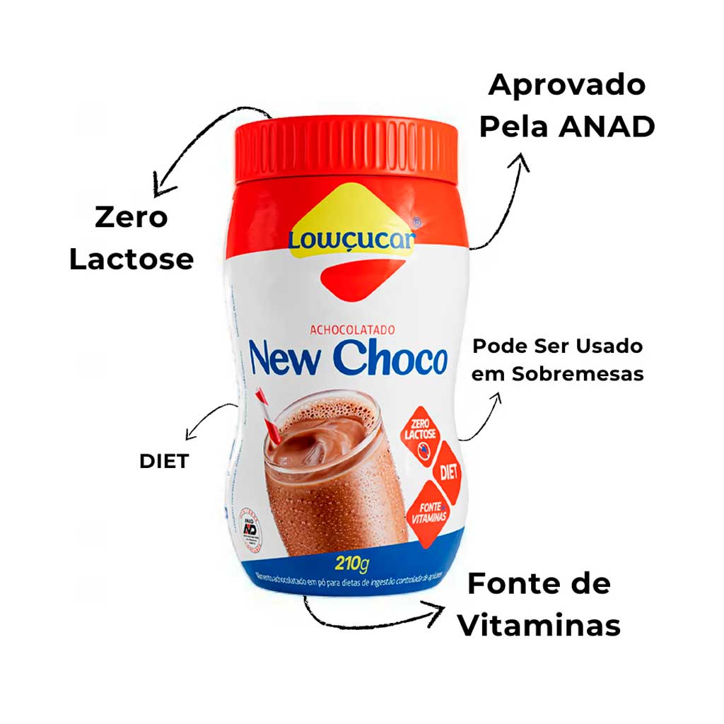 Encontraproduto.com.br - ACHOCOLATADO EM PÓ NEW CHOCO ZERO LACTOSE ZERO AÇÚCAR LOWÇUCAR 210G