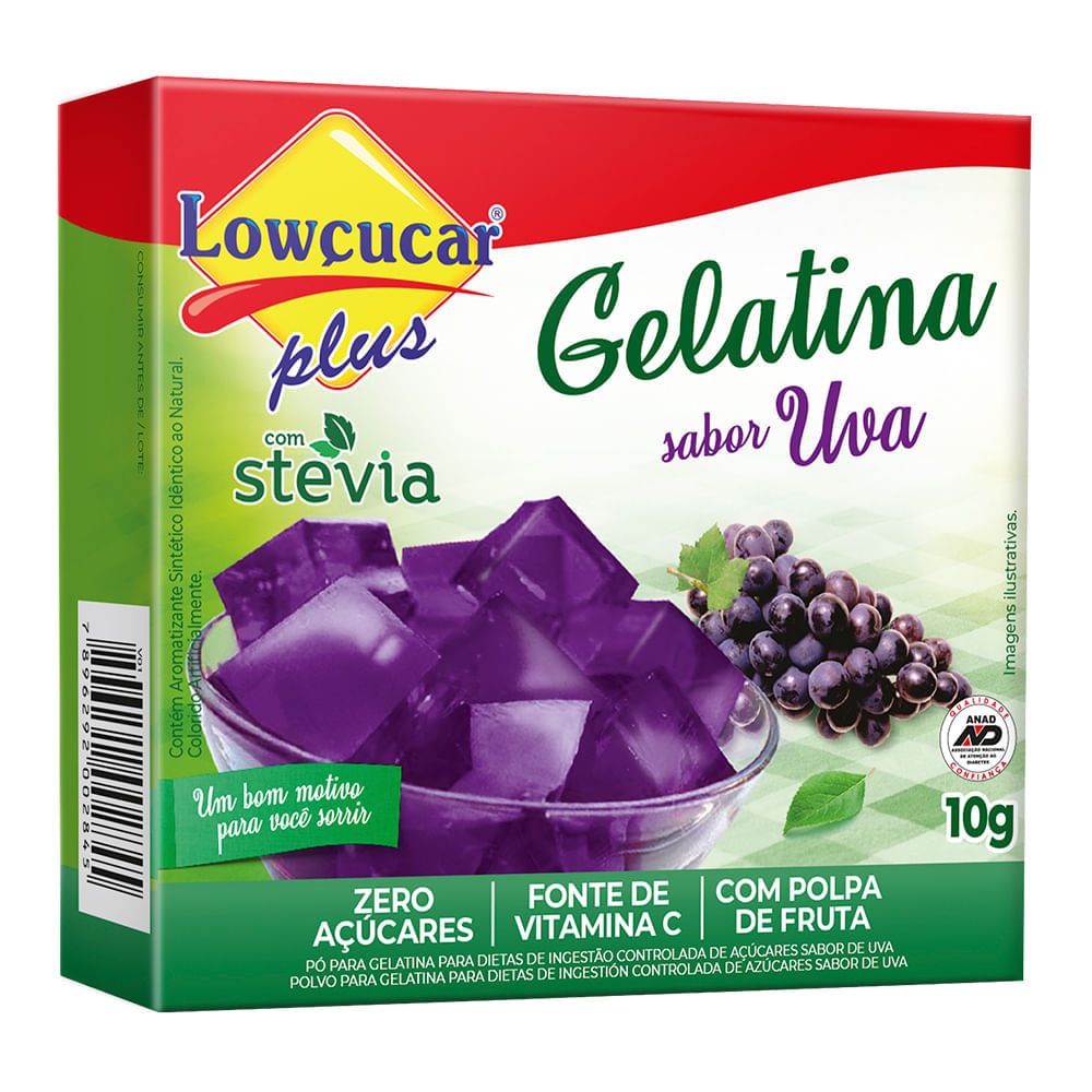 Encontraproduto.com.br - Pó Gelatina Lowçucar Zero Com Stévia Uva 10g