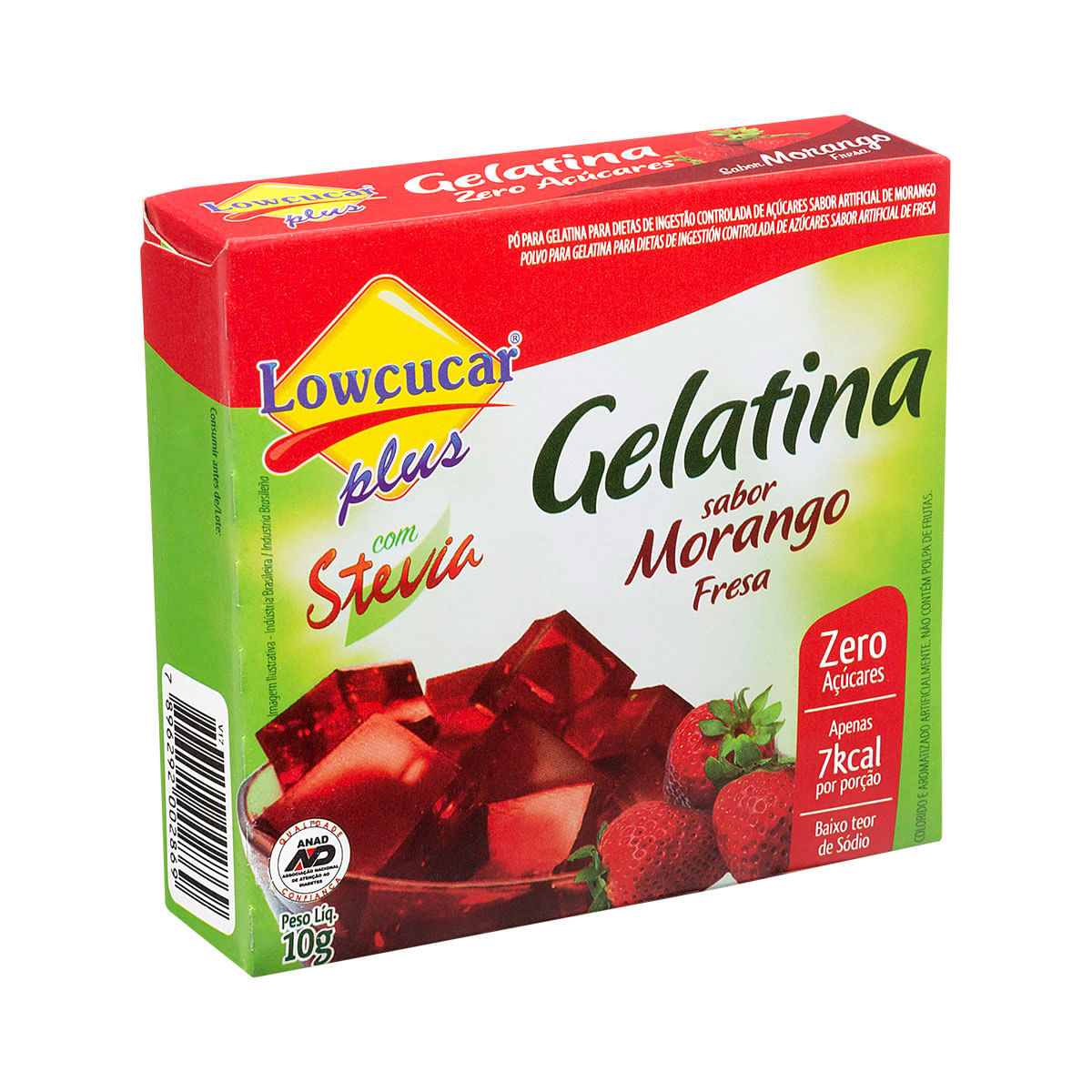 Encontraproduto.com.br - Gelatina Pó com Stevia Morango Zero Açúcar Lowçucar Plus Caixa 10g