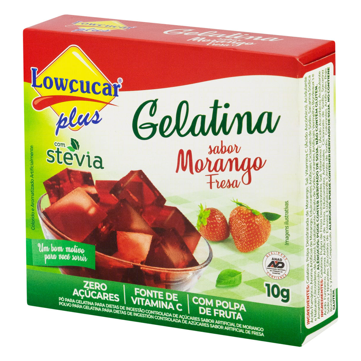 Encontraproduto.com.br - Gelatina Pó com Stevia Morango Zero Açúcar Lowçucar Plus Caixa 10g