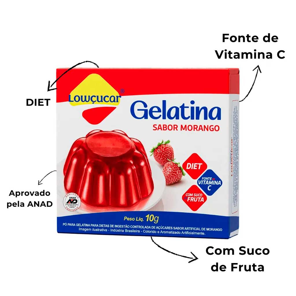 Encontraproduto.com.br - Gelatina Morango Diet 10g - Lowçúcar