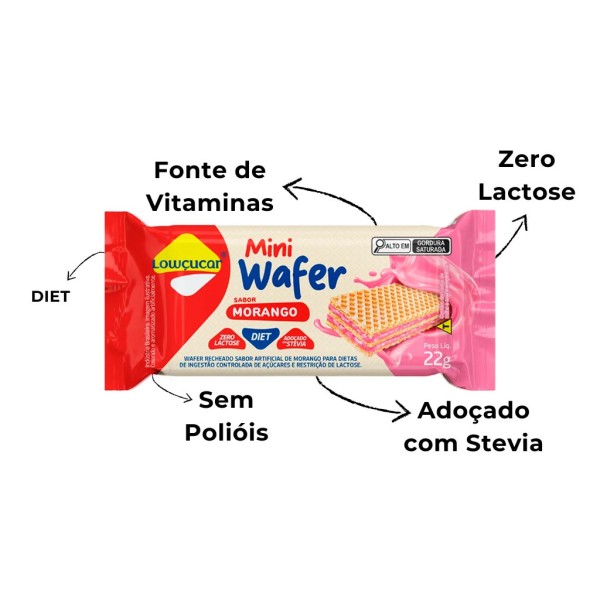 Encontraproduto.com.br - Mini Biscoito Wafer Recheado Diet Morango 22g - Lowçúcar