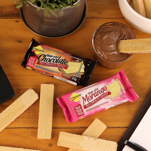 Encontraproduto.com.br - Mini Biscoito Wafer Recheado Diet Morango 22g - Lowçúcar