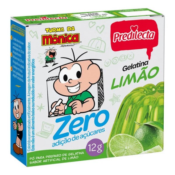 Encontraproduto.com.br - Preparo de Gelatina em Pó Limão Turma da Mônica sem Adição de Açúcar Predilecta Caixa 12g