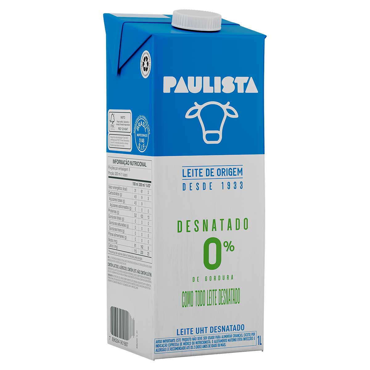 Leite Paulista Desnatado Tetra Pak 1L