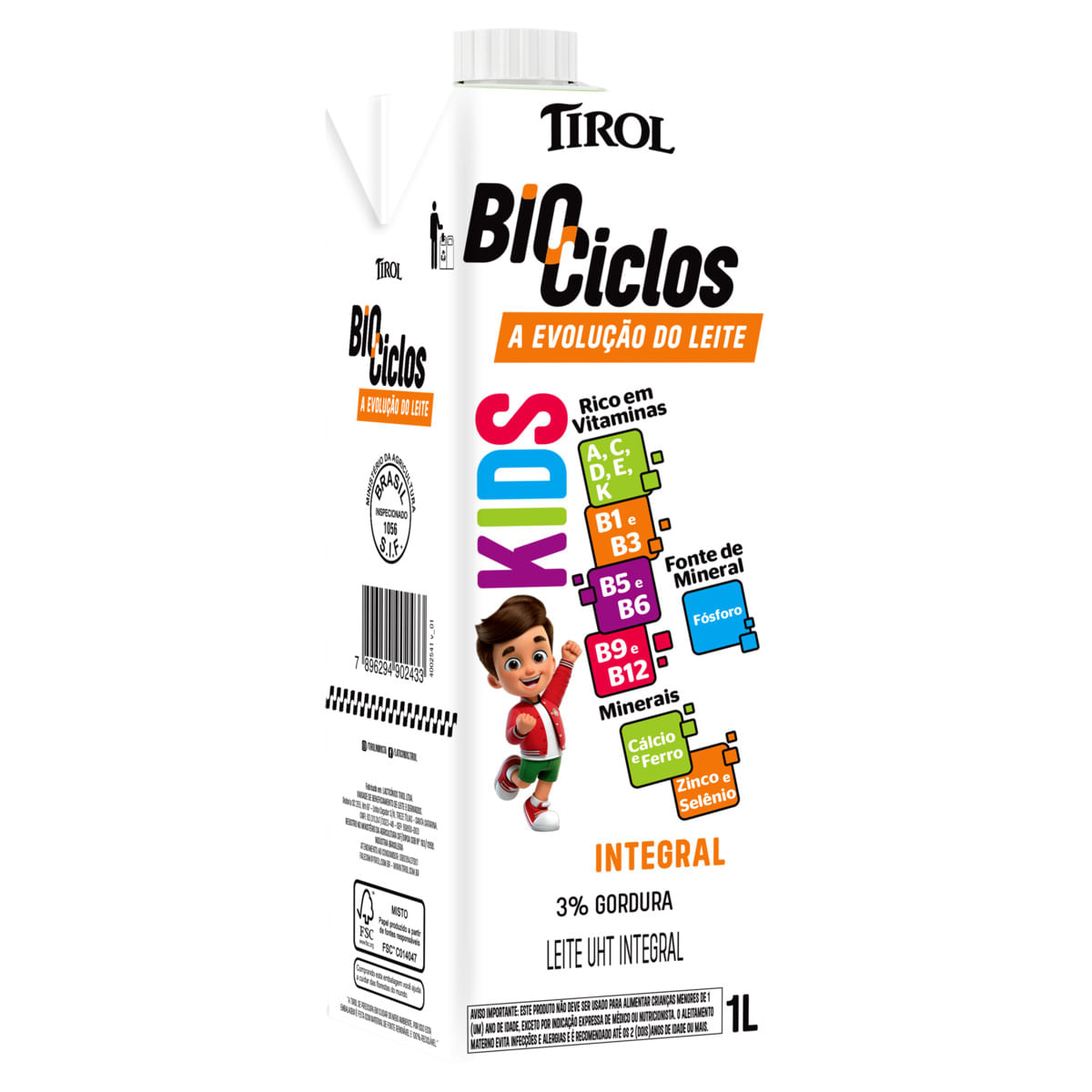 Encontraproduto.com.br - Leite UHT Integral Tirol Biociclos Kids Caixa com Tampa 1l