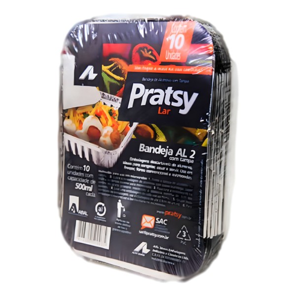 Bandeja de Alumínio Pratsy Al-2 500ml c/ 10 Unid