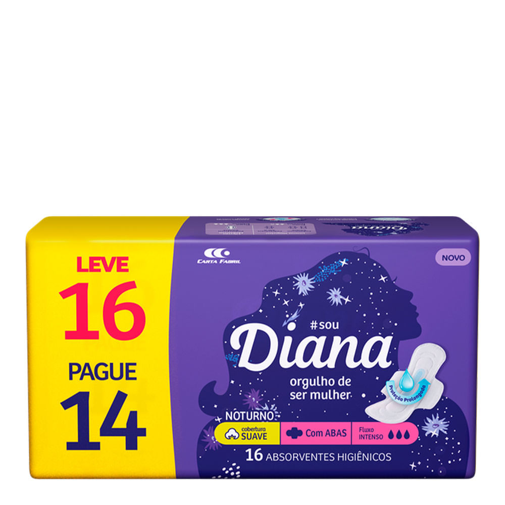 Encontraproduto.com.br - Absorvente Diana Fashion Noturno com Abas com 16 Unidades
