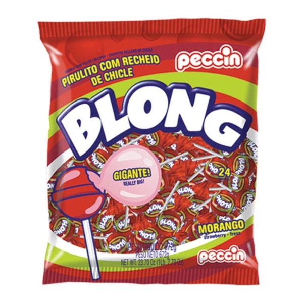 Encontraproduto.com.br - Pirulito Peccin Blong Morango Pacote com 672g