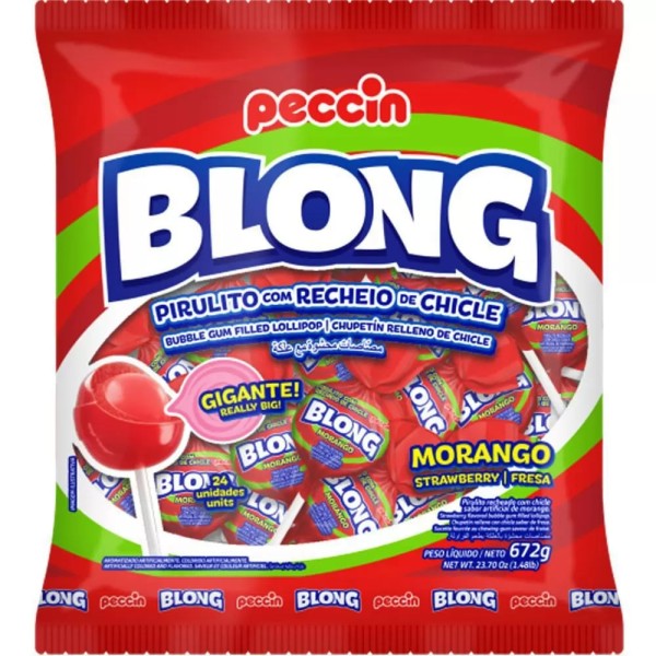 Encontraproduto.com.br - Pirulito Peccin Blong Morango Pacote com 672g