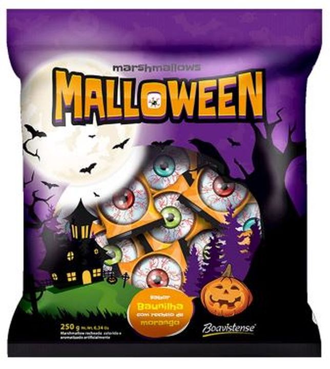 Encontraproduto.com.br - Marshmallow Recheio Morango Fofs Malloween 250g - Boavistense