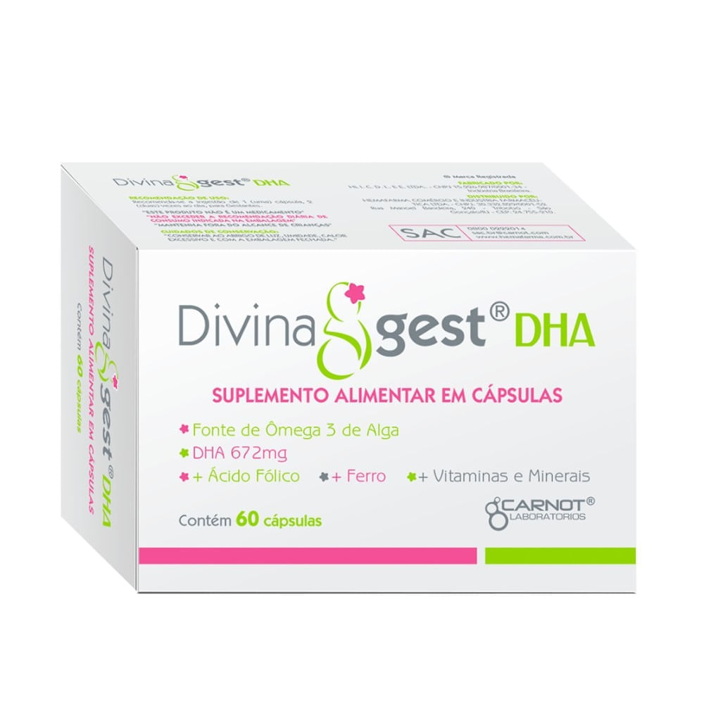 Encontraproduto.com.br - Suplemento Alimentar Divinagest Dha 60 Cápsulas