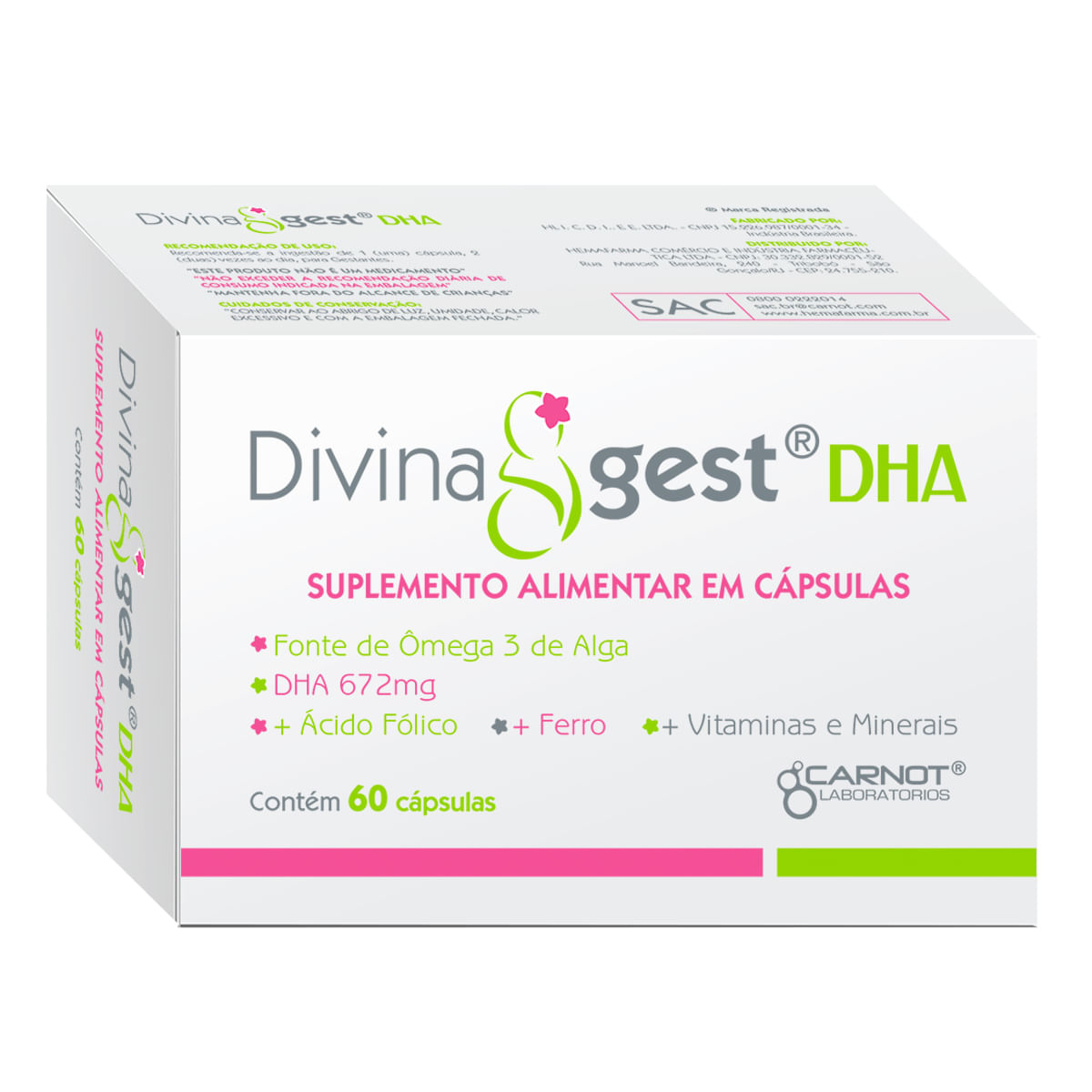Encontraproduto.com.br - Suplemento Alimentar Divinagest Dha 60 Cápsulas