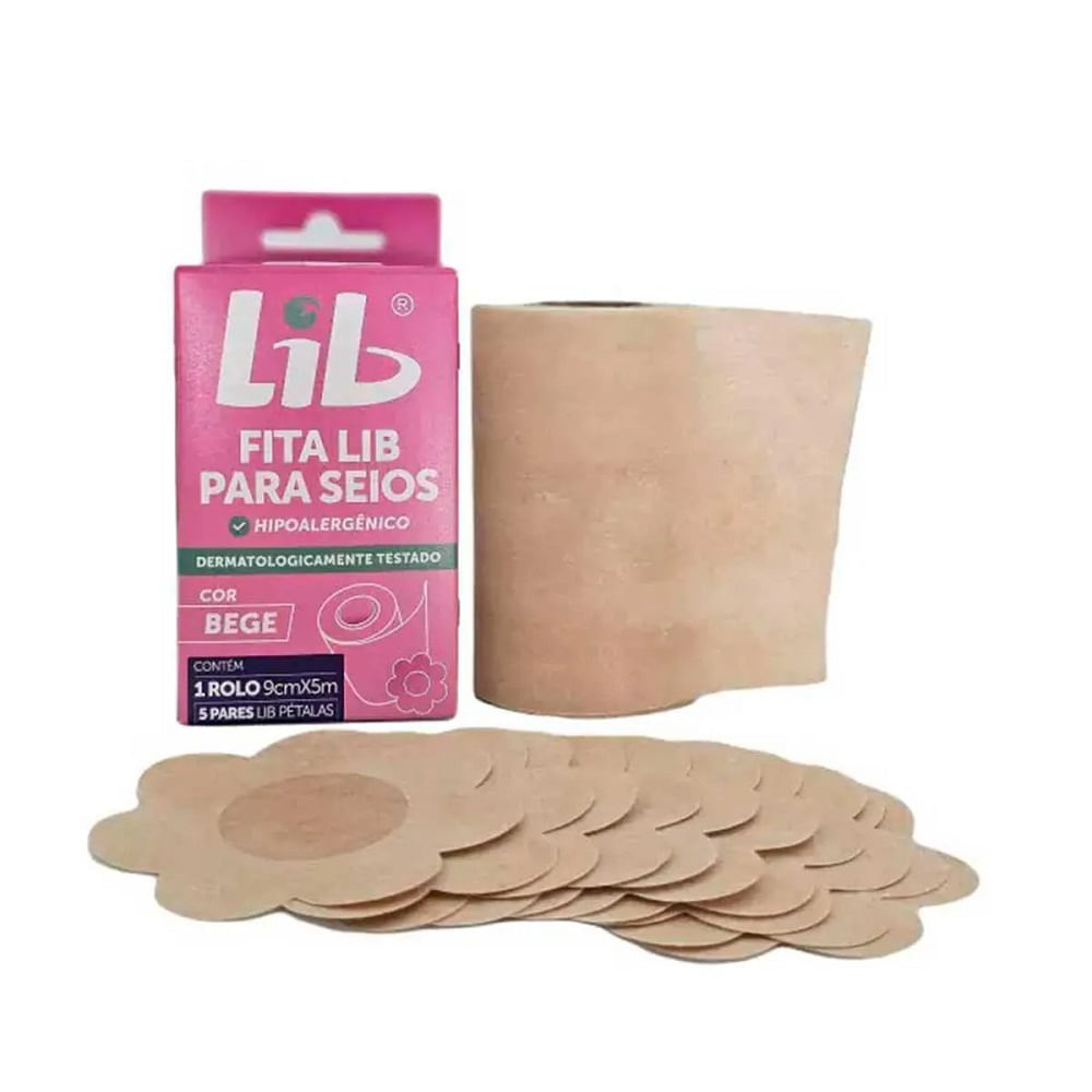 Encontraproduto.com.br - Fita Lib para Seios 1 Rolo 9cm x 5m + 5 Pares Lib Pétalas