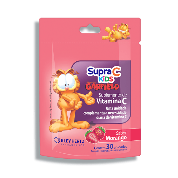 Encontraproduto.com.br - Supra C Kids Kley Hertz Sabor Morango com 30 Gomas