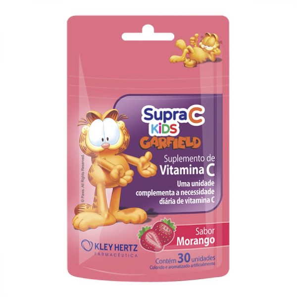 Encontraproduto.com.br - Supra C Kids Kley Hertz Sabor Morango com 30 Gomas