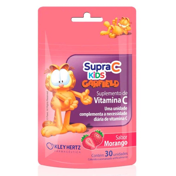 Encontraproduto.com.br - Supra C Kids Kley Hertz Sabor Morango com 30 Gomas