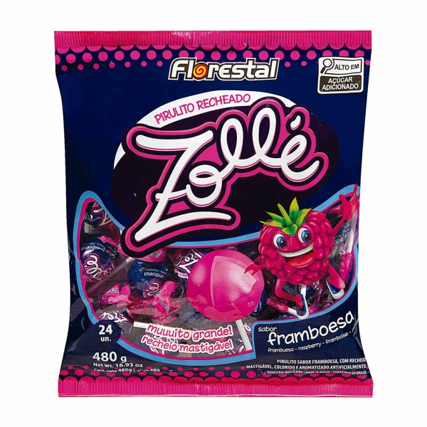 Pirulito Recheado Zollé Framboesa Florestal 480g
