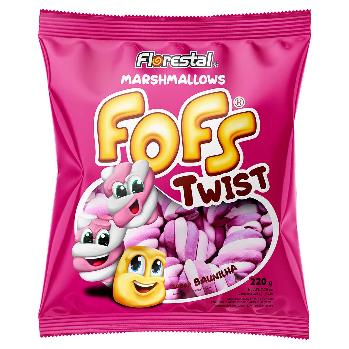 Encontraproduto.com.br - Marshmallow Fofs Twist Rosa 220g - Florestal