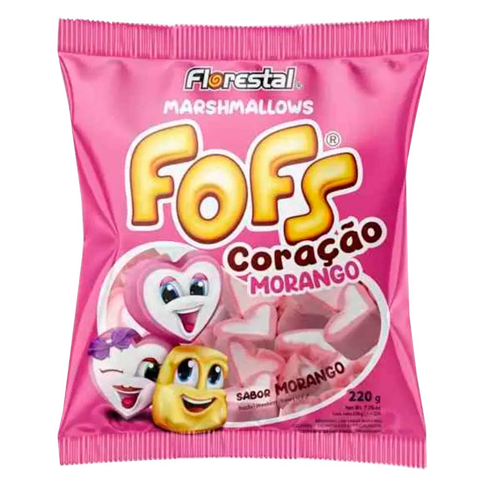 Encontraproduto.com.br - Marshmallow Fofs Coração Rosa Morango 220g - Florestal