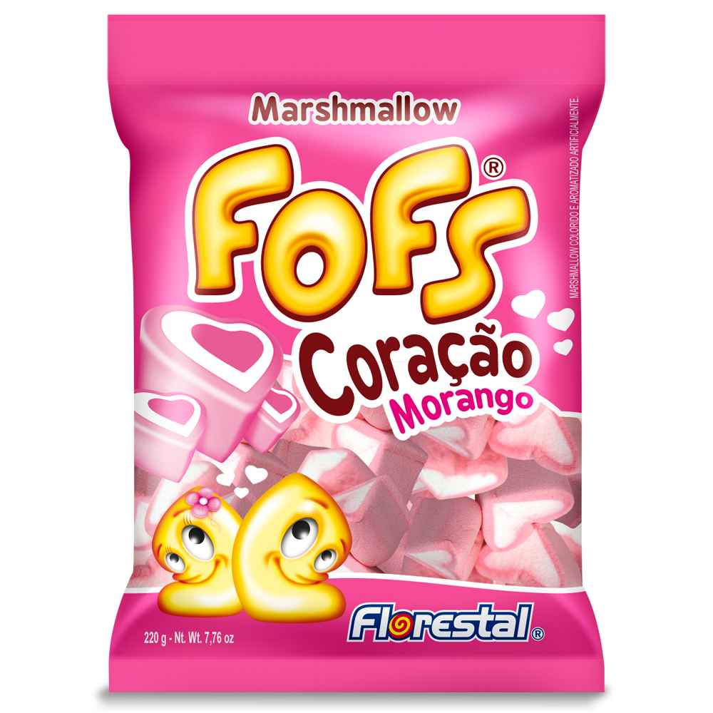 Encontraproduto.com.br - Marshmallow Fofs Coração Rosa Morango 220g - Florestal