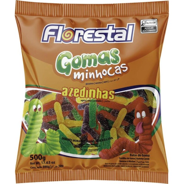 Encontraproduto.com.br - Bala de Goma Florestal Minhocas Azedinhas Pacote com 500g