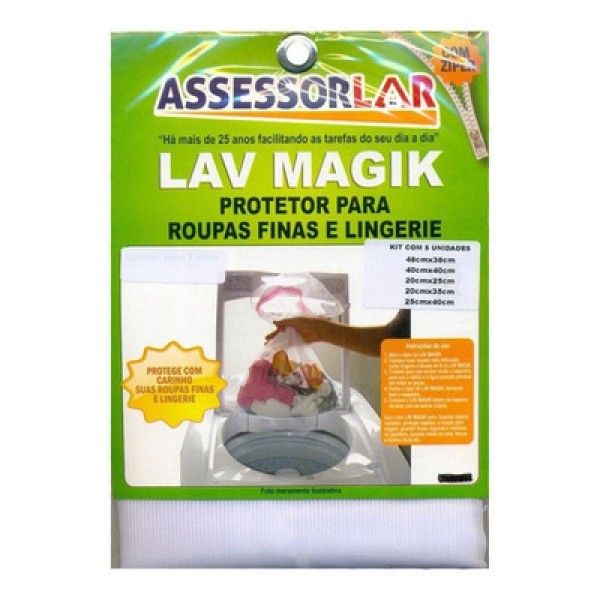 Encontraproduto.com.br - Saco Para Lavar Roupas Com Ziper 20cm X 25cm - 05 Unidades