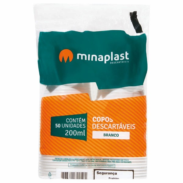 Encontraproduto.com.br - Copo Plástico Descartável Branco 10199 Minaplast 200ml 50 unidades
