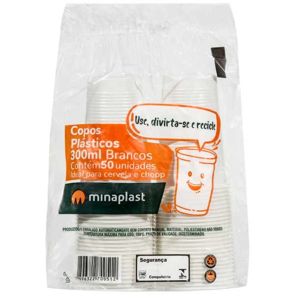 Encontraproduto.com.br - Copo Plástico Descartável Branco 10459 300ml Minaplast 50 unidades