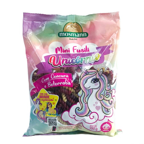 Encontraproduto.com.br - Massa Mini Fusili MOSMANN Unicórnio com Cenoura e Beterraba 300g