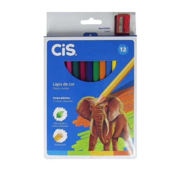 Encontraproduto.com.br - Lápis de Cor Cis Plastic Jumbo com 12 Cores + Apontador