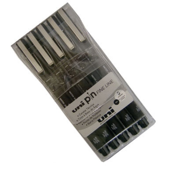 Caneta Nankin Uni-Pin Preta Descartável Estojo com 5 Unidades Uni-Ball