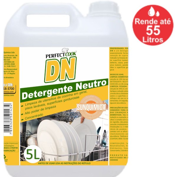 Encontraproduto.com.br - Detergente Neutro Concentrado Perfect Cook DN Galão c/ 5 L. Faz até 55 Litros