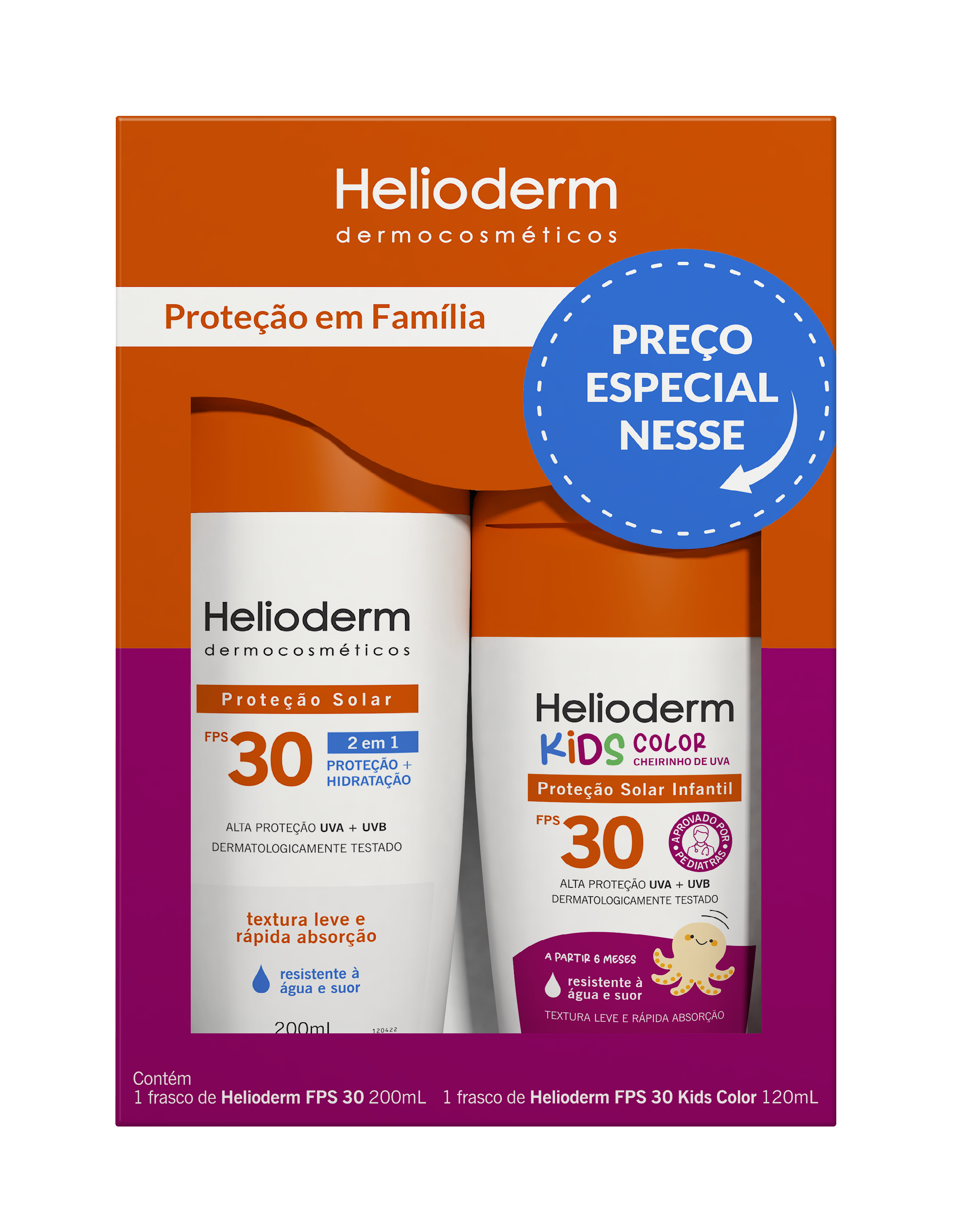 Kit Protetor Solar Helioderm Familia Fps30 200G Kids +Fps30 120G