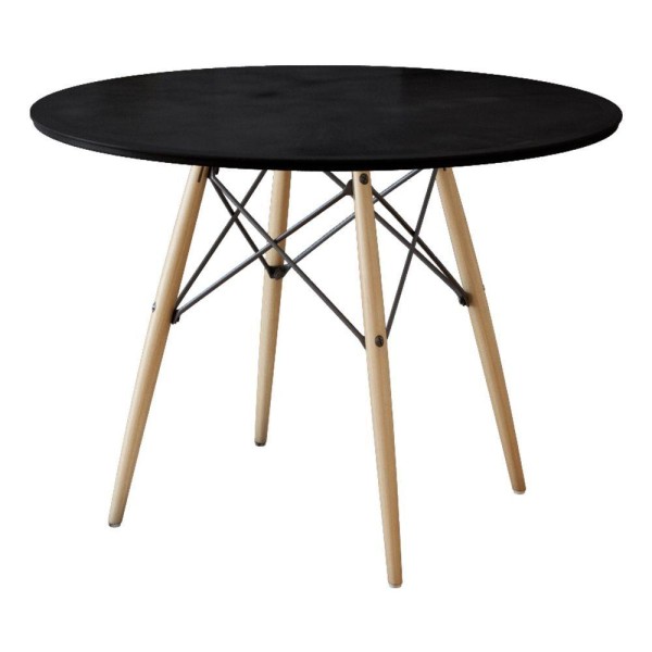 Encontraproduto.com.br - Mesa Dkr Eiffel Redondo Tampo De Madeira 90Cm Preto Preto