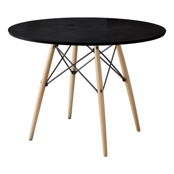 Encontraproduto.com.br - Mesa Dkr Eiffel Redondo Tampo De Madeira 90Cm Preto Preto