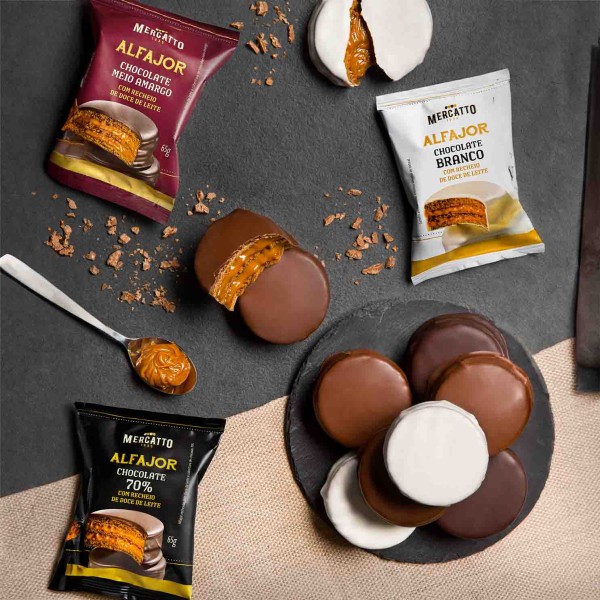 Encontraproduto.com.br - Alfajor de Chocolate Meio Amargo com Doce de Leite Mercatto 65g